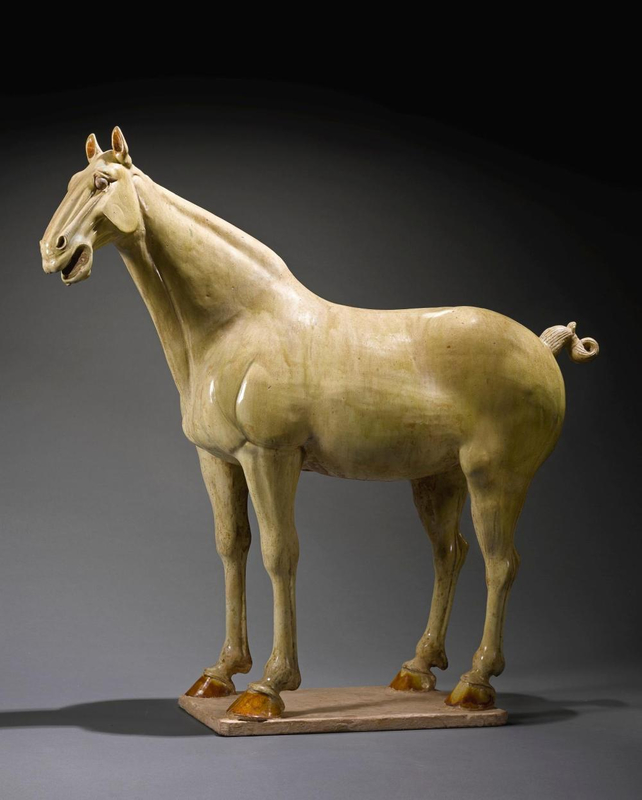 A large and impressive glazed pottery horse, Tang dynasty (618-907)