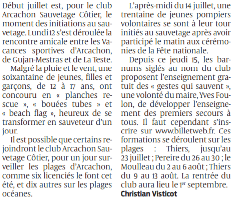 2021 07 19 SO Arcachon les jeunes s'initient au sauvetage côtier et aux gestes qui sauvent2