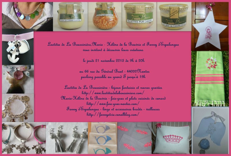 Vente d'accessoires brodés, de produits de la ferme et de bijoux chez Laetitia de La Boussinière
