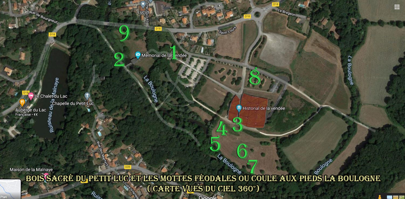 Carte Bois Sacré du Petit Luc et Les mottes féodales ou coule aux pieds la Boulogne (vues du ciel 360°)