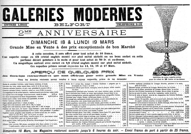 1906 03 15 Galeries Modernes 2e Anniversaire L'Alsace 2R