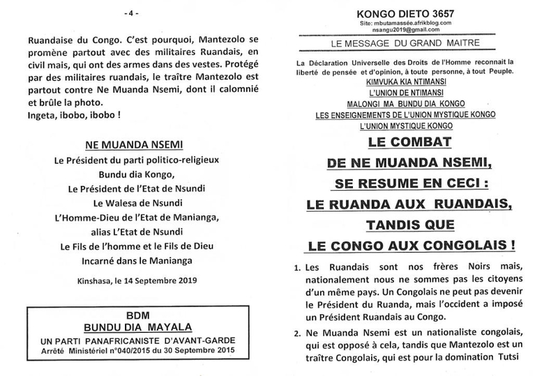 LE COMBAT DE NE MUANDA NSEMI SE RESUME EN CECI LE RUANDA AUX RUANDAIS TANDIS QUE LE CONGO AUX CONGOLAIS a