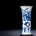 A fine blue and white beaker vase, gu, <b>Transitional</b> <b>period</b>, circa 1620-1645