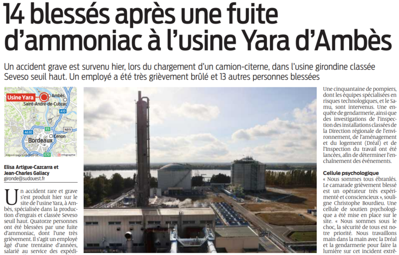 2022 03 24 SO 14 blessés après une fuite d'ammoniac à l'usine Yara d'Ambès