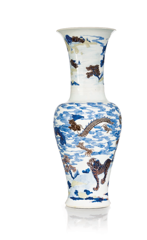 A massive underglaze blue, red and celadon vase, Kangxi period (1662-1722)
