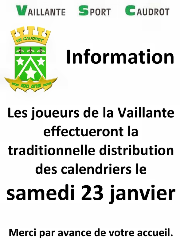 VAILLANTE affiche passage calendrier 23 janvier 2016