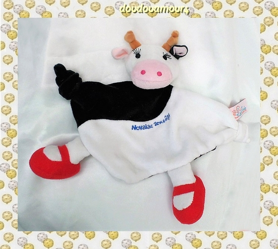 Doudou Peluche Plat Vache Noir Blanc Rouge Novalac Latitude Enfant