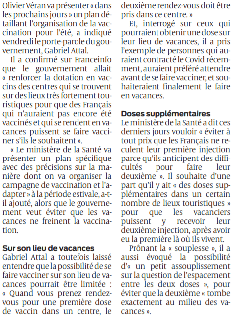 2021 05 29 SO Vaccination anti-Covid un plan pour l'été bientôt dévoilé2