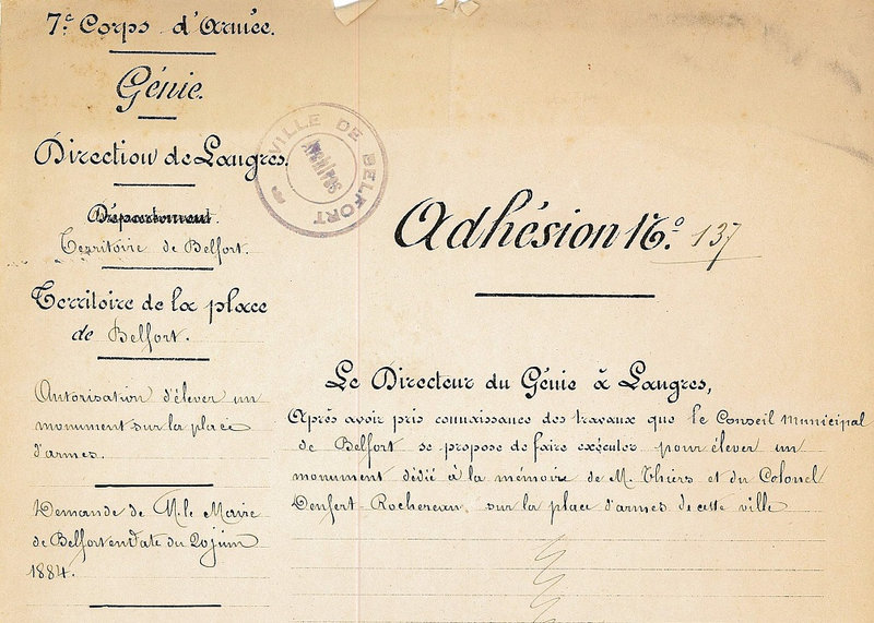 1884 01 23 Courrier Directeur du génie R