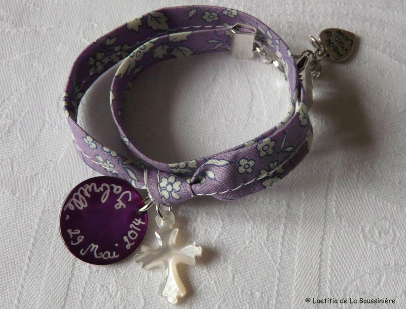 Bracelet médaille en nacre et Croix de Jérusalem