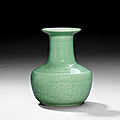 A rare small <b>lime</b>-<b>green</b> <b>glazed</b> vase, mark and period of Yongzheng (1723-1735)