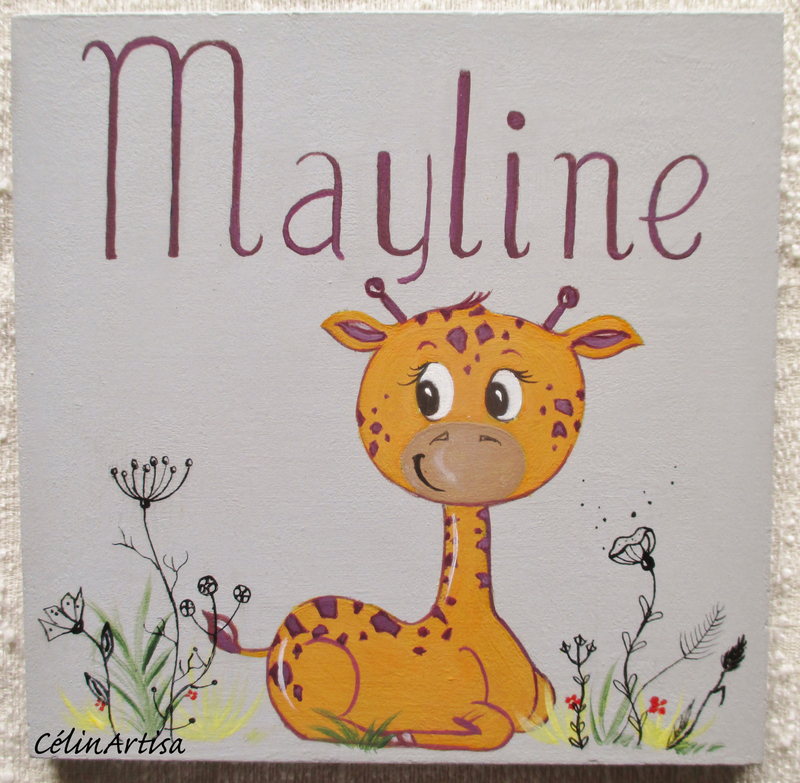 plaque porte "Girafe de Mayline" (bois peint)