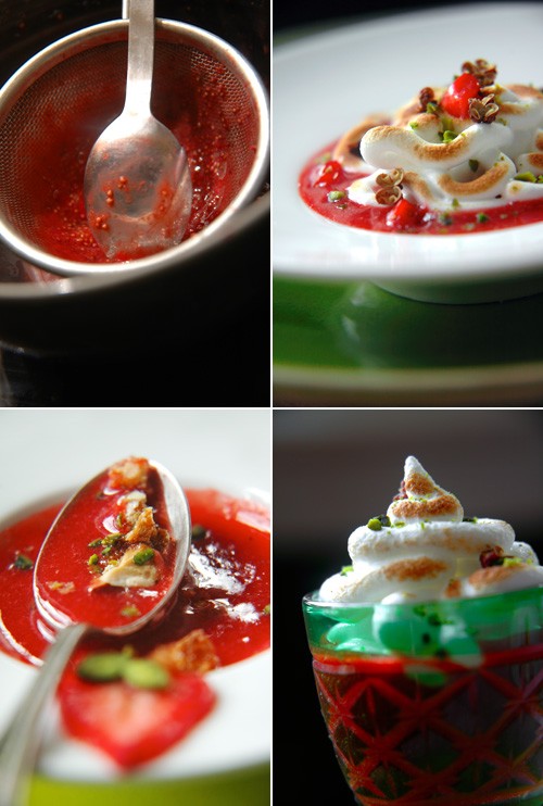 Soupe de fraises meringuée recettes Meringue aux fraises et espuma de chocolat blanc