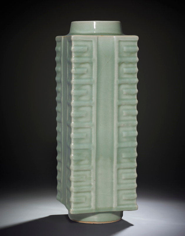 A very rare and large Longquan celadon cong-form vase, Southern Song-Yuan dynasty (1127-1368)