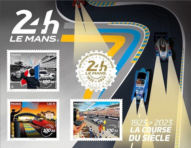 Bloc feuillet 4 timbres Le Mans 1923 2023