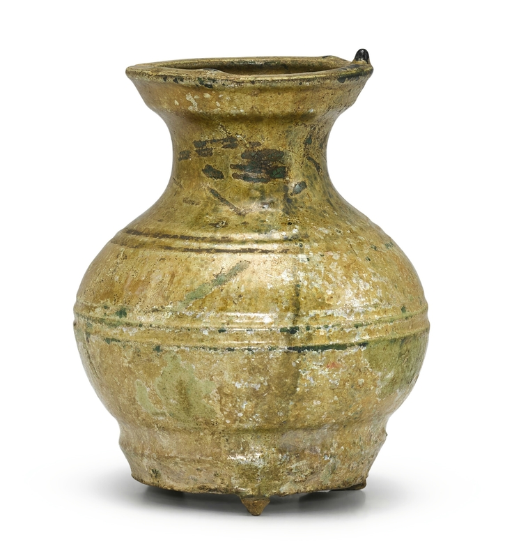 A green-glazed pottery vase, hu, Han dynasty (206 BC-220 CE)