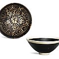 A white-rimmed <b>black</b>-<b>glazed</b> <b>bowl</b> and a Jizhou tixi-style <b>bowl</b>, Northern Song dynasty and Southern Song dynasty