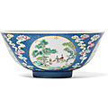 A fine famille rose blue-sgraffiato-ground 'medallion' bowl, <b>Daoguang</b> <b>seal</b> <b>mark</b> <b>and</b> <b>of</b> <b>the</b> <b>period</b> (<b>1821</b>-<b>1850</b>)