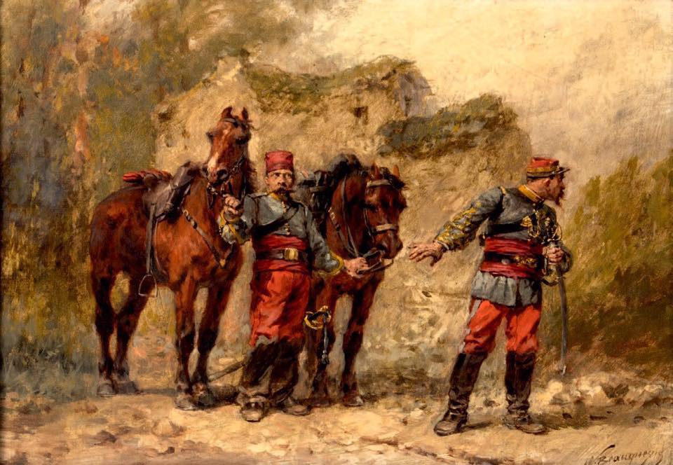 Beauquesne, officier de cavalerie (chasseur d'Afrique) et son ordonnance)