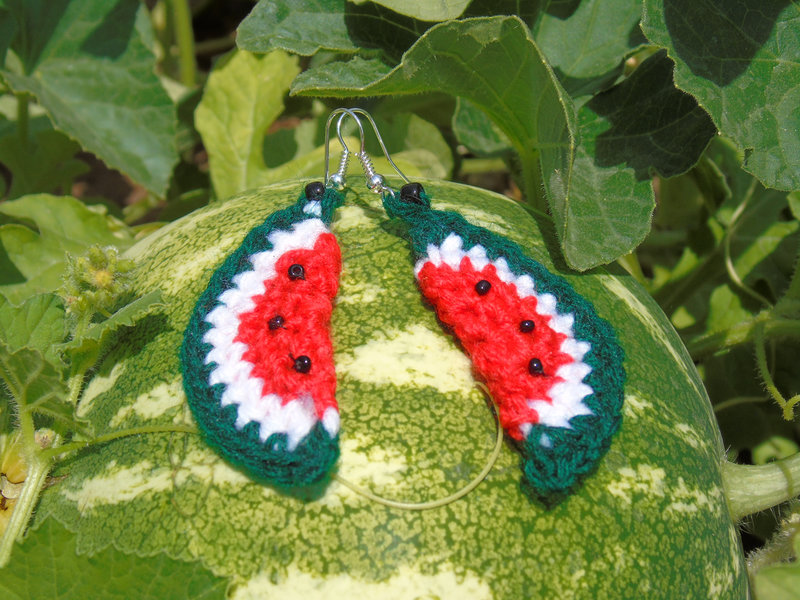 Boucle oreille pasteque au crochet