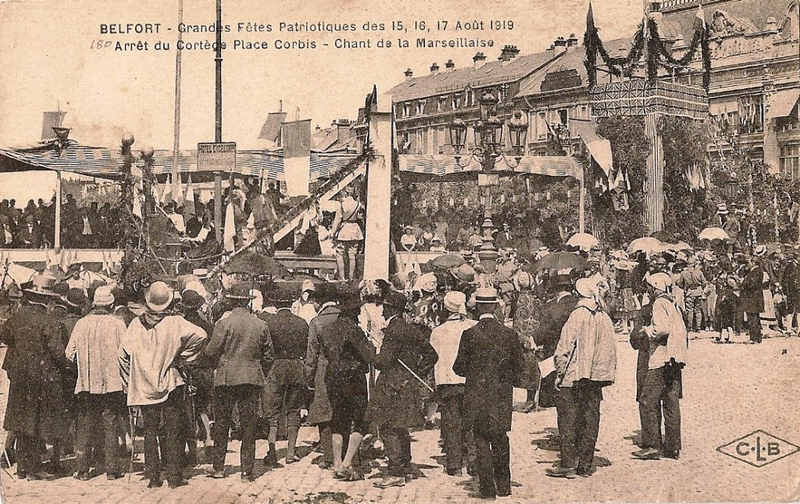 522 1919 08 15 Belfort CPA Fêtes patriotiques Place Corbis Chant de la Marseillaise