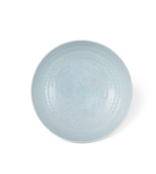 Shufu white-glazed 'twin dragon' conical bowl, Yuan dynasty (1279-1368)