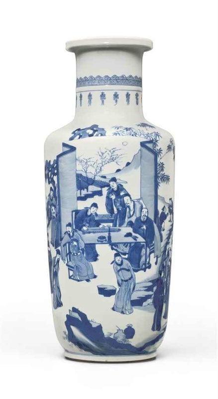 A blue and white rouleau vase, Kangxi period (1662-1722)