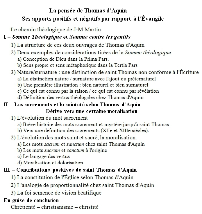 Saint Thomas d'Aquin, plan du message