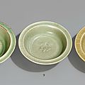 Three Longquan celadon twin <b>fish</b> <b>dishes</b>, 12th-13th century & 13th-14th century