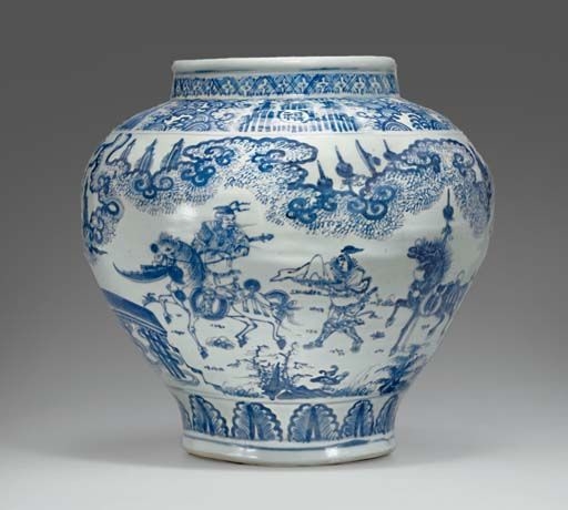 A_large_blue_and_white_jar__guan__Ming_dynasty__mid_15th_century_