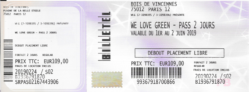 2019 06 02 We Love Green J2 Bois de Vincenne Billet