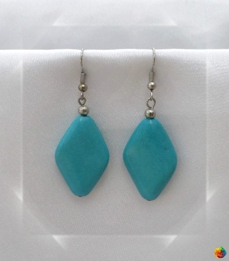 Boucles d'Oreilles Himal Perle Losange Turquoise Argent du Tibet