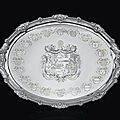 A <b>George</b> <b>III</b> Parcel-Gilt Silver Tea Tray with Heraldic Engraving. Mark of Paul Storr, London, 1809