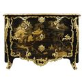 A very fine and rare <b>gilt</b>-<b>bronze</b>-<b>mounted</b> Chinese black and <b>gilt</b> lacquer commode stamped Delorme, early Louis XV, circa 1730