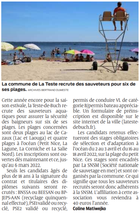 2022 01 05 SO La Teste-de-Buch La ville recrute des sauveteurs aquatiques pour l'été 20222