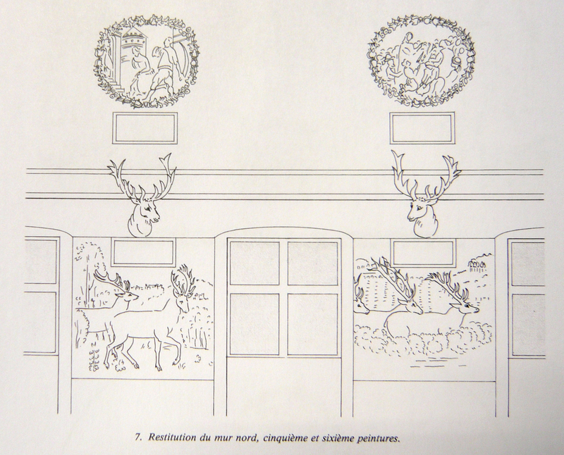 Restitution d'une portion de mur de la galerie des cerfs (in Jean Guillaume 1987, fig. 7)