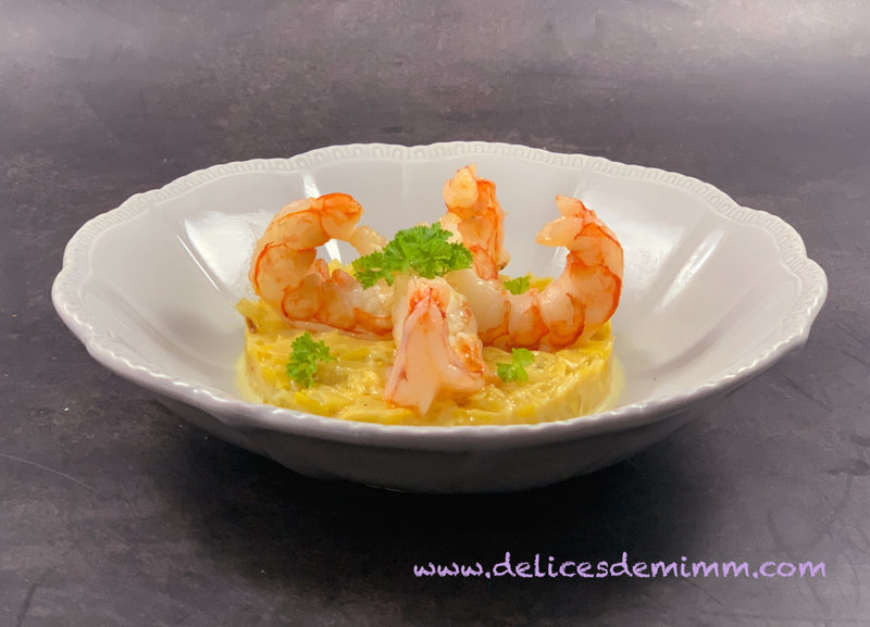 Gambas sur fondue de poireaux au Sauternes 3