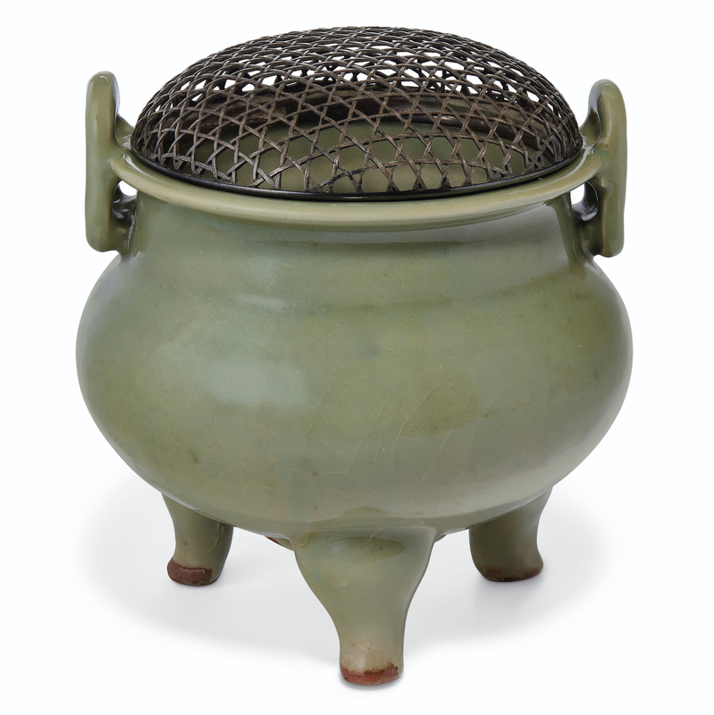 A Longquan celadon tripod censer, Yuan dynasty (1279-1368)