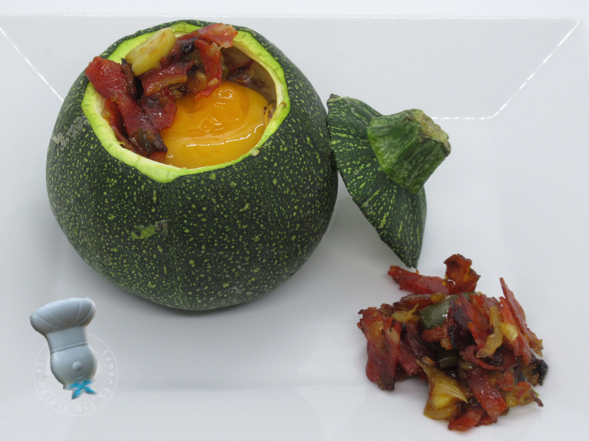 Courgette ronde farcie au chorizo et oeuf