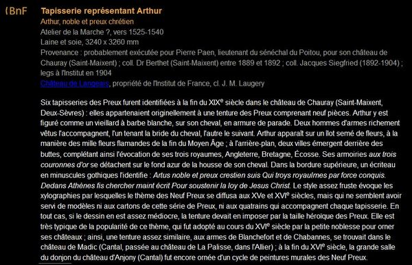 Tapisserie représentant Arthur - BnF