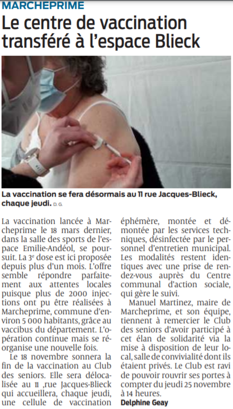 2021 11 11 SO Marcheprime Le centre de vaccination transféré à l'espace Blieck