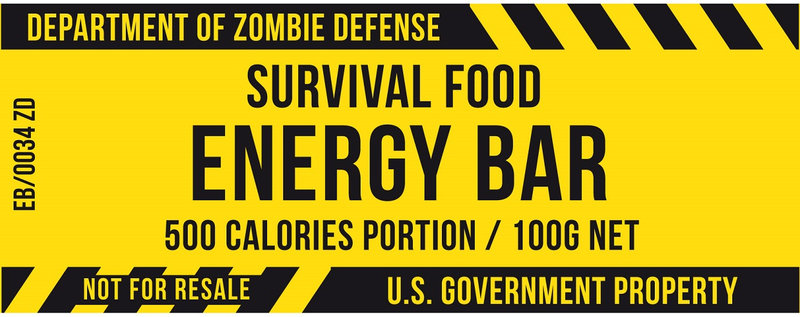 label zombie biohazard sample virus radioactive danger caution emergency mre ration chocolate enrgy bar