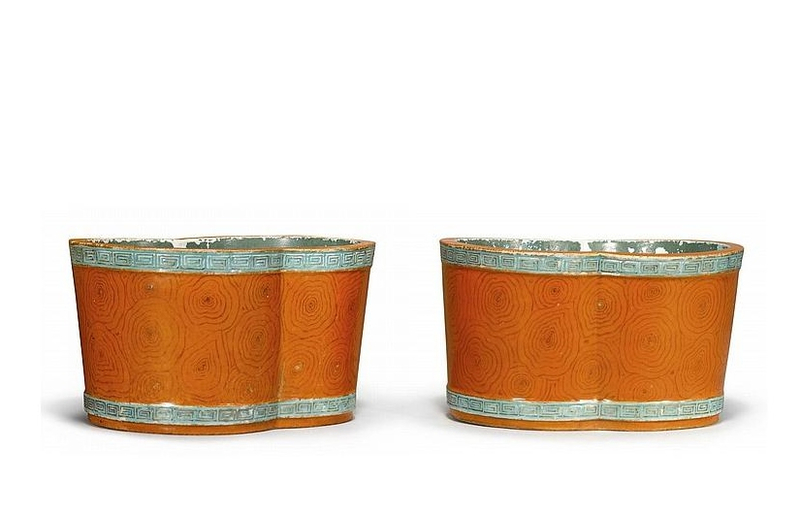 A pair of faux-bois jardinières, late Qing dynasty