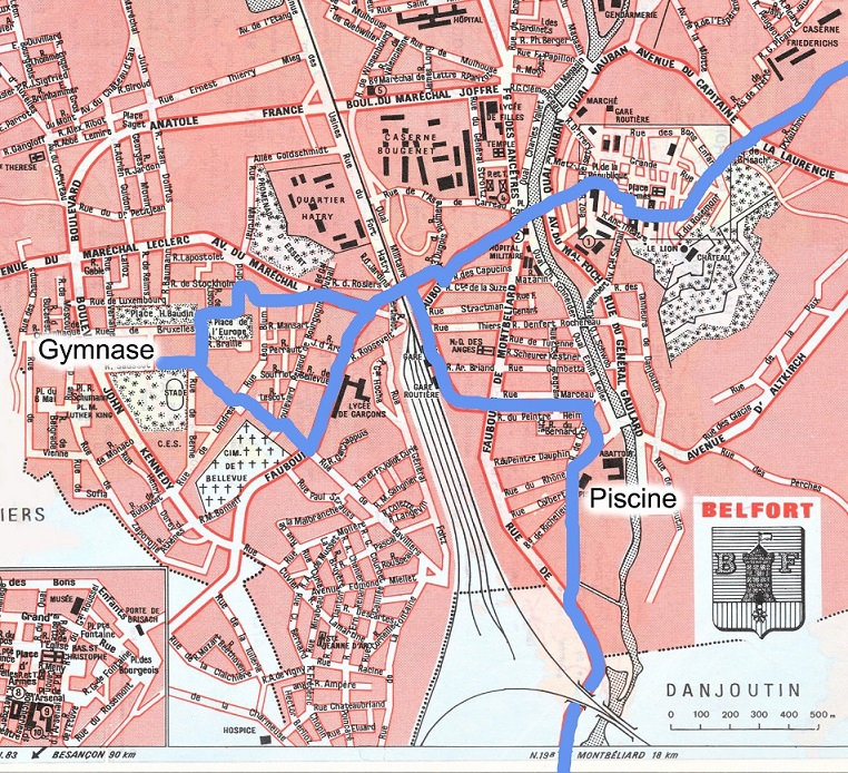 Carte du parcous de la flamme Belfort 1967R
