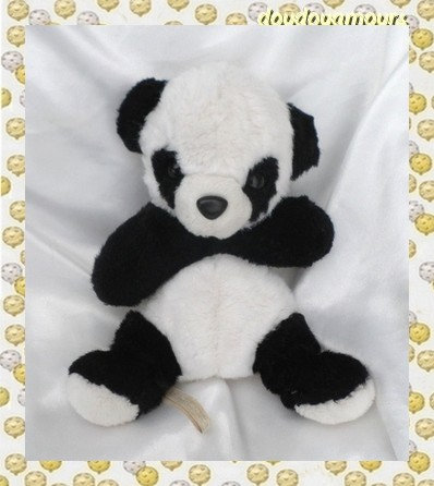 Doudou Peluche Ours Panda Assis Noir Et Blanc Nounours