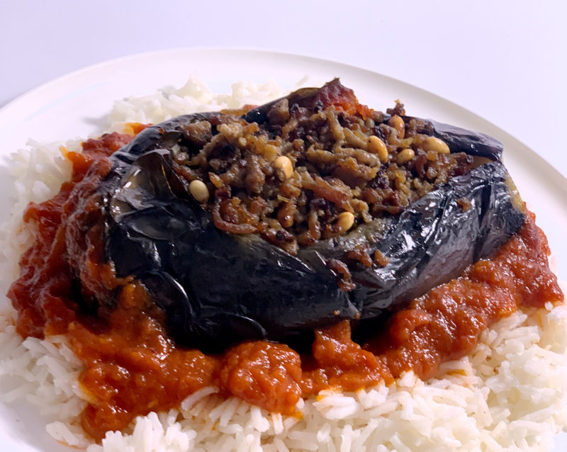 Aubergine entière confite et farcie 2