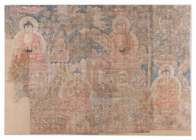 A rare and large painting of the Cosmic Buddhas, East Tibet, 14th-early 15th century
