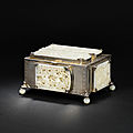 An Edward Farmer <b>silver</b>-<b>mounted</b> box with inlaid jade plaques, Ming dynasty