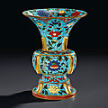A very rare and exceptional imperial cloisonné enamel zun-form vase, <b>Xuande</b> <b>period</b> (1426-1435)