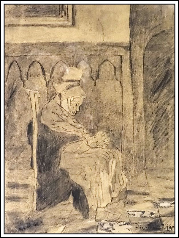 Vincent van Gogh - vieille bretonne endormie dans l'église (d'après Rops) - 1873